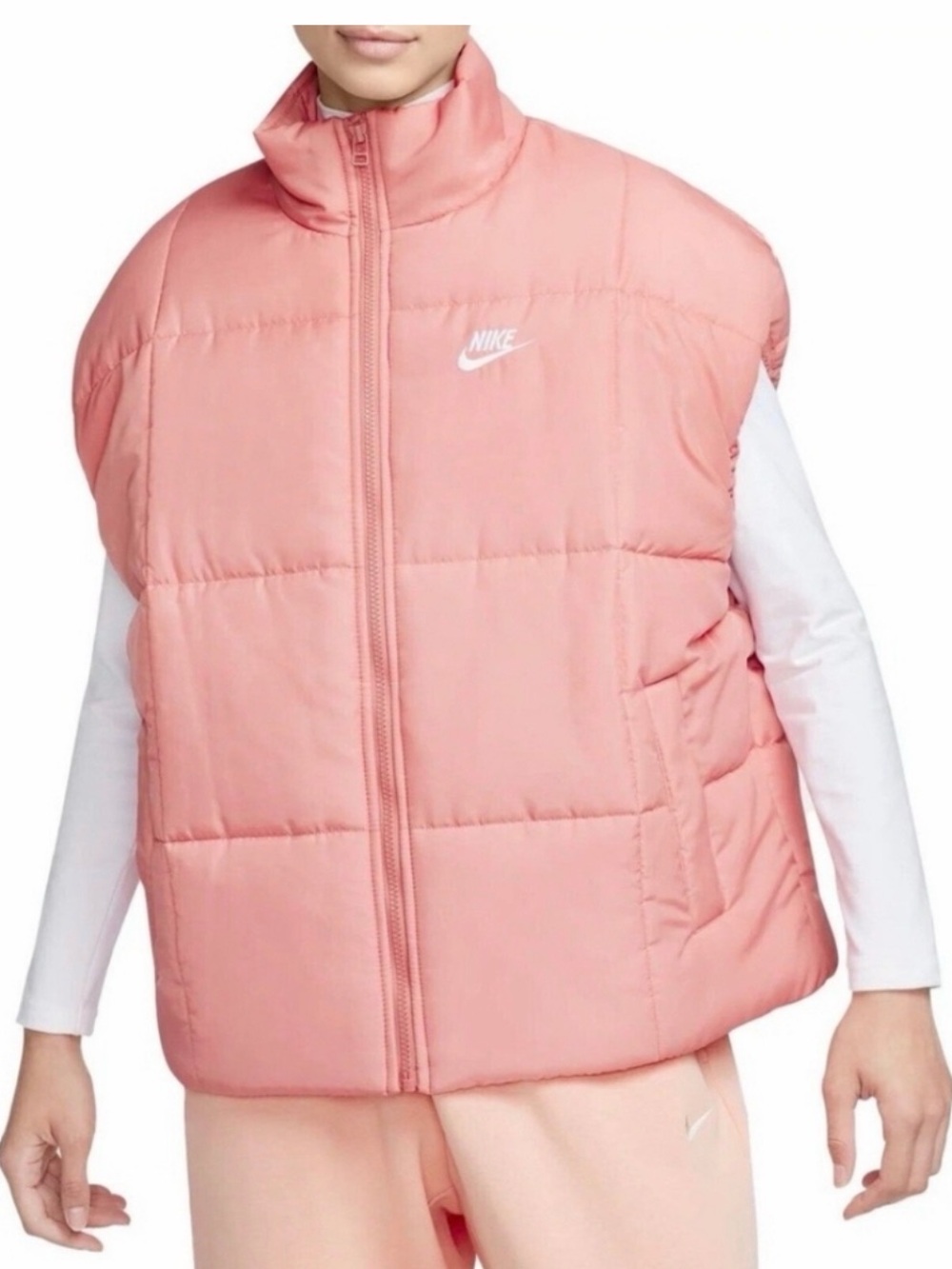 Nike Coral Pink Quilted Puffer Vest - Sleeveless Zip Front